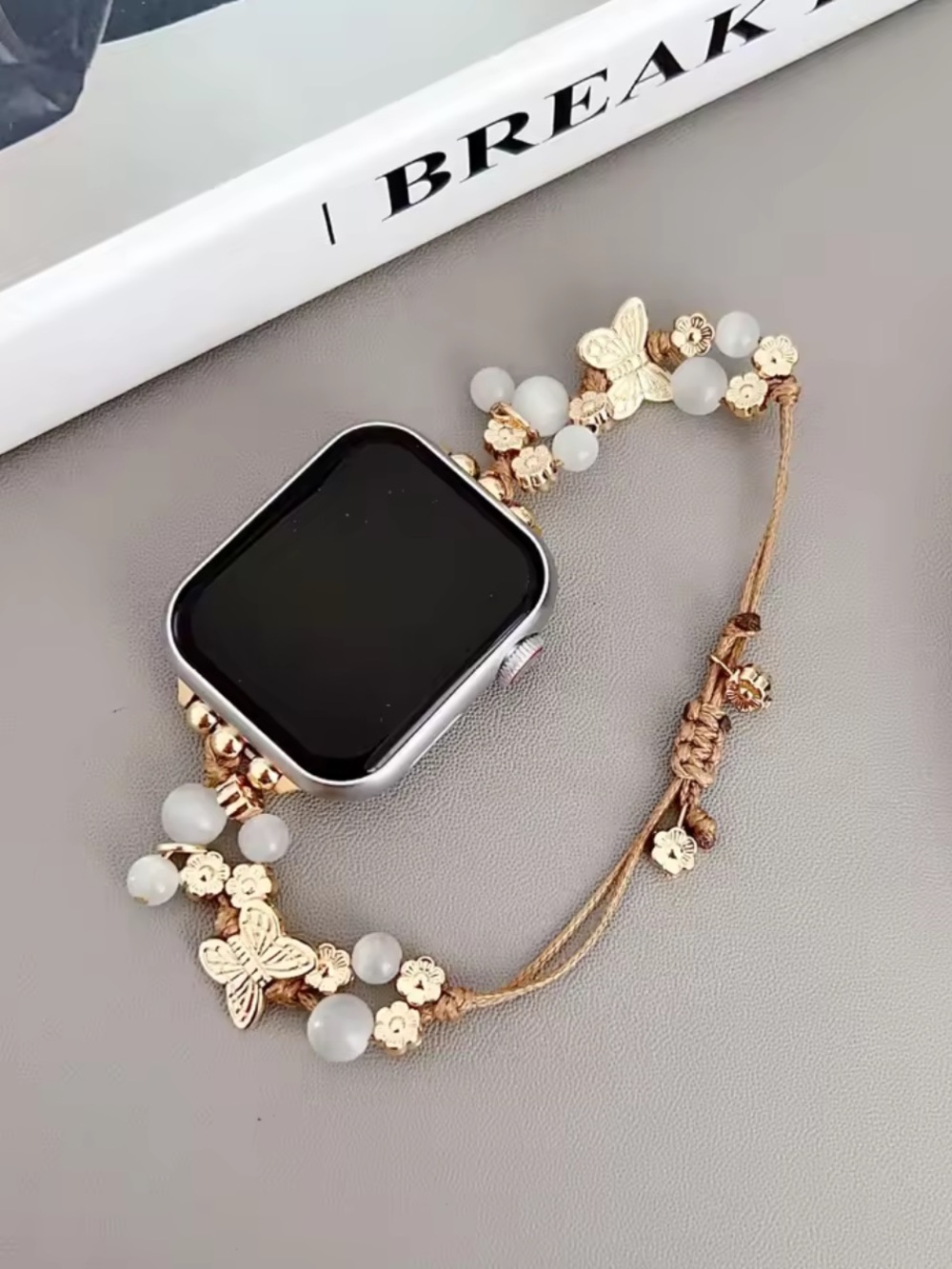 Gold Beaded Butterfly Apple Watch Band 38-49mm